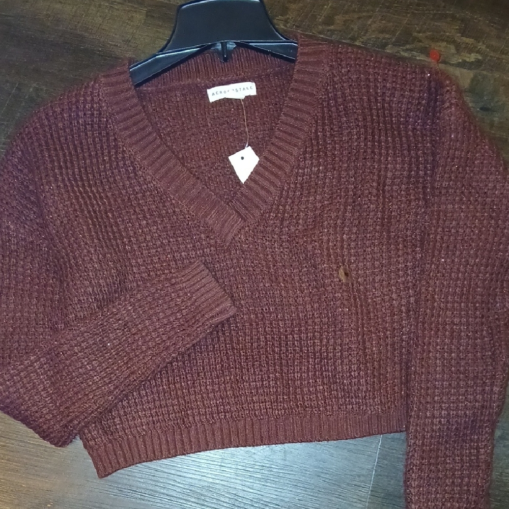 Aerie Deep Brown V-Neck Sweater
